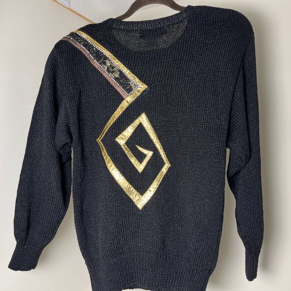 Nannel Vintage 80's Black and Gold Floral Sweater - Picture 3 of 3